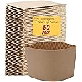 50 x Kraft Takeaway Coffee Cup Sleeves for Cardboard Paper Cups [50 Count, 10oz 12oz 16oz 20oz] Tea Beverage Insulator and Hand Protection for Paper cup Sleeves for Hot or Cold Drinks