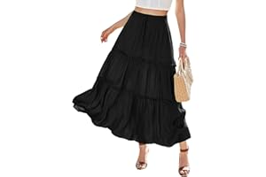Sofia's Choice Damen High Waist Elastischer Maxirock A Line Layer Rüschen Swing Beach Langer Rock
