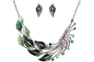 YAZILIND estilo étnico tibetano de plata verde cristalino del pavo real fornido babero Pendientes Collar de la joyería