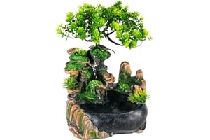 Charocean Zimmerbrunnen Wasserfall mit Pflanzen Wasserfall Brunnen Indoor Tischbrunnen Klein Zimmerbrunnen mit Pflanzen Zimmerspringbrunnen für Wohnzimmer, Schlafzimmer, Büro, Café