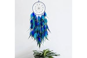 MAIQIEU Dream Catcher, Night Moon Dream Catcher Hanging Decoration, Blue and Brown Feather Craft Gifts, Wall Hanging Decoration Suitable for Children's Bedroom, Living Room and Girl's Dormitory