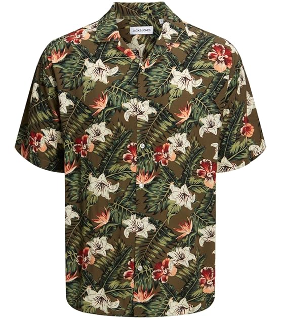 JACK&JONES Men's JJEJEFF Resort FLORAL Shirt SS SN Hemd, Olive Night, S