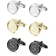 BESTEEL 3 Pairs Initial Cufflinks For Men Classic Mens CuffLinks Set Letter Cuff Links for Casual to Formal with Gift Box Silver Black Gold Cufflinks for Father Husband