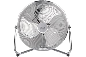 Zilan, Ventilateur de sol en métal 14'', lames en aluminium, 3 réglages de la vitesse, plaque chrommée
