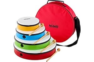 Nino Percussion Ensemble de Tambours à Main - Ensemble de Tambours à Main avec 4 tailles différentes - pour Enfants à partir de 3 Ans - Plastique, Multicolore (NINOSET6)