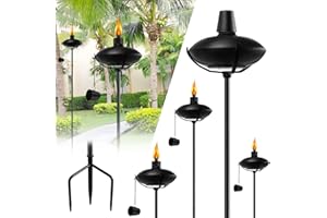 FAN-Torches 6 Pack Home Garden Torch, Outdoor Metal Torch Garden Décor,55-Inch Upgraded Citronella Torches with 3-Prong Grounded Stake, Metal Light Torches for Party Patio Pathway (More Stable)