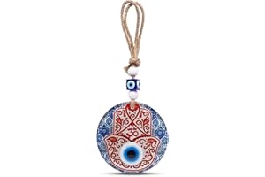 MYSTIC JEWELS - Hamsa della mano di Fatima in vetro con occhio turco per buona fortuna in casa (Modello 1)