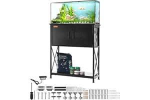 VEVOR Soporte para Acuario Carga de 76 kg Mueble para Acuario 65x42x81 cm de Acero y MDF Soporte para Tanque de Reptiles con Armario de Almacenamiento y Toma de corriente Integrada para Salón, Oficina