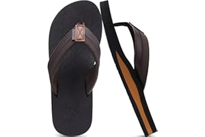 KuaiLu Tongs Hommes été Cuir en Tissu Plage Flip Flops Confort Soutien Voute Plantaire Tongue Sandales Orthopedique Mousse de Yoga Piscine Antidérapantes Douche Claquette marron foncé 41