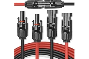 Elecoutek Solar Cable 6mm² 6.56FT Solar Panel Extension Cable with Solar Connectors IP67 Waterproof, 10AWG Solar Wire for Solar Panels, Photovoltaic, Solar Power Systems (2M Red + 2M Black)