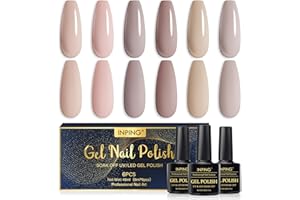 ‎INPING INPING UV Nagellack Set, 6 Stück Nude Braun Sammlung Gel Nagellack, Nackt Hellbraun Grau Braun Winter Herbst Gel Gelnägel Soak Off UV für Frauen DIY Nail Art Kit Valentinstag Party