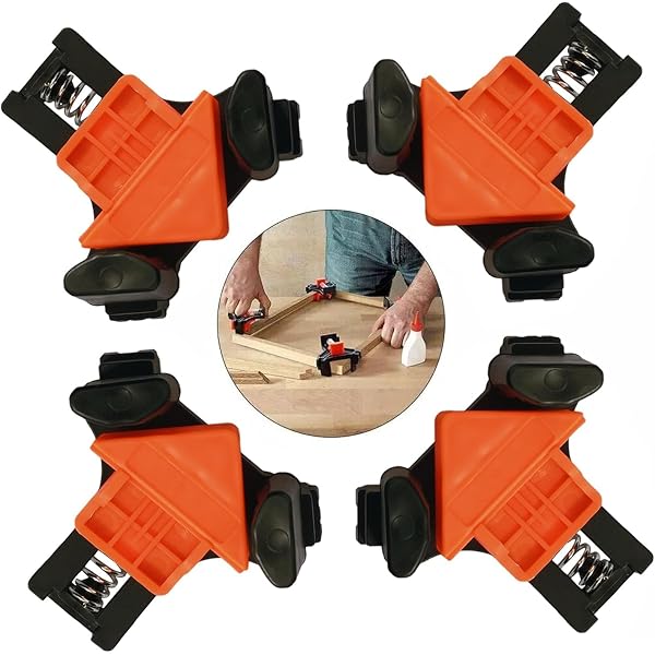 4-Pack 90° Pro Corner Clamps – Adjustable Spring Loaded Right Angle Clips For Woodworking, Welding, Cabinet Assembly