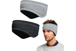 AOROPS Stirnband Herren Damen Winter, 2 Stück Ohrenwärmer Stirnbänder Windstopper Ohrenschützer Haarband Herren Warm, Headband Stirnbänder für Joggen Fahrrad Motorrad Fahren (Schwarz + Grau