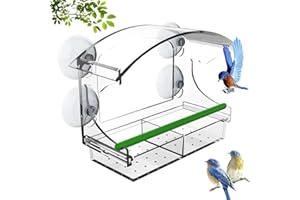Anseom Vogelfutterhaus, Vogelfutterspender Aus Acryl mit 4 Saugnäpfen Transparent Futterstation Vögel mit Lebensmittelschale, Fenster Futterhaus für Wildvögel, Finken, Kardinal, Bluebirds