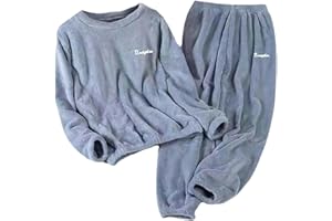 GENERISCH Conjunto de pijama de invierno de forro polar coral para mujer, ropa de dormir de franela gruesa, ropa de dormir cálida para parejas para hombre, para interior y exterior