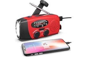 JIGERJS Radio de Emergencia Radio Solar Radio de manivela con Linterna 3LED, Radio meteorológica Solar portátil Am/FM/NOAA con 2000mAh Banco del Poder, USB Cargado y energía Solar para Acampar