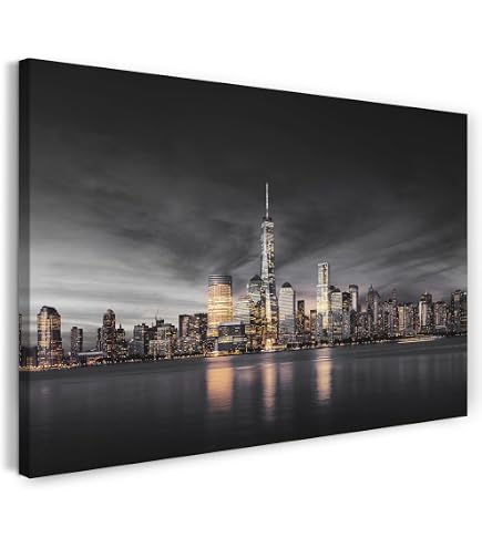 Pixxprint New York City Skyline Pont La Nuit - Peinture Sur Toile XXL 60x40 Cm