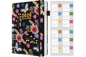 DZHZAL Diary 2026 A5 Page a Day, Day Per Page Diary 2026, January 2026 to December 2026, Banded Hard Cover Productivity Daily Planner with Tabs, 2026 Calender Stickers, Pen Loop and Inner Pocket