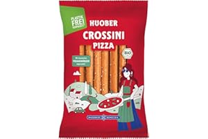 ‎HUOBER Huober Crossini Pizza, Bio Gebäckstangen mit klassischen Pizzagewürzen, locker und herzhaft, plastikfrei verpackt, 100 g