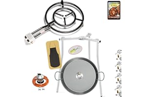 COMBOI Paellero Gas Butano 50 CM, Paellera 60 CM, Kit Quemador, Regulador de gas, Manguera, Patas Trípode, Nivel, delantal, Libro de Recetas digital (KIT 500 + Patas Trípode)