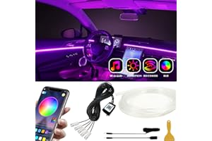 KEIUROT Car LED Interior Strip Lights APP Control Car Dashboard Light Strips Ambient Lighting 5 in 1 with 6m Fiber Optic RGB 16 Million Colors Sync with Music Car Trim Sewing Edge Decoration