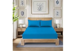 CHARKHAH Polycotton Fitted Sheet for Single Double King Super King Bed 200 Thread Count Anti Wrinkle Plain Bedding 25 cm Extra Deep Fitted Sheets Cover with Elastic Edges (Teal, Single)