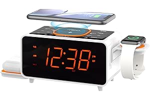 iTOMA Radio-réveil à Double Charge sans Fil avec Haut-Parleur Bluetooth, Radio FM Numérique, Deux Ports USB, Double Alarme, Veilleuse, Commande de Gradateur et écran Orange 1,4" CKS209