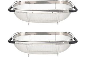 Suwimut 2 Stück über die Spüle ovalen Sieb für Küche, Edelstahl feines Netz 6 Quart Siebkorb, mit erweiterbaren Gummigriff Griffe zum Abseihen, Abtropfen, Spülen von Obst, Gemüse