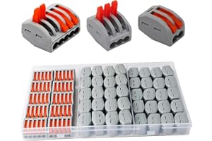 CESFONJER Lever Nut Connector, 50 Pack Assortment Conductors Compact Wire Connectors 2 Holes (20pcs), 3 Holes (20pcs), 5 Holes (10pcs).