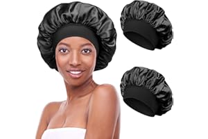 KIIWAH 2 sztuki satynowych czepków do spania, czapka nocna z regulacją, miękki, jedwabny, z gumowym ściągaczem, dla kobiet i dziewcząt