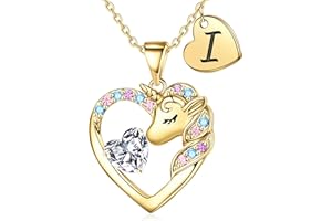 TINGN Unicorn Gifts for Girls - Heart & Initial Necklaces | Unicorn Jewelry for Girls - Birthday, Christmas & Valentines Gifts