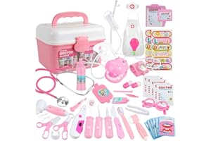 Anpro 46pcs Kit Maletin de Doctor y Enfermera,Juegos de Niños,Kit de Dentista con Estetoscopio y Abrigo,Regalo para Niños en Fiestas,Cumpleaños,Navidad, Juego de Roles del Doctor