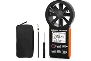SURLABA Air Flow Anemómetro, Digital Medidor de Velocidad Viento 0,3~30 m/s con MAX/MIN Modos, Temperatura del Viento & CFM/CMM Flujo de Aire, Portátil Wind Gauge para HVAC, Drones, Vela, Tiro, Jardín