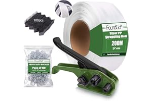 FoundGo Manuelles Umreifungsset 19 mm & 200 m Hochfestes Polypropylen-Umreifungsband mit Fasern, Grasgrün,100 Metallverschlüssen & 100 Kantenschützern-Umreifungsgerät Set für Verpackung
