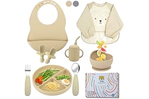 HappyDoo | Vajilla Bebe | 11 Piezas | Plato Bebe Ventosa | Cuenco | Vaso Bebe | Babero Bebe Impermeable | Babero | Cubiertos Bebe | Vajilla Infantil | En Caja para Regalar