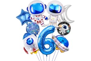 SPRINLOT Weltraum Geburtstag Deko 6 Jahre, Rakete Astronauten Folienballon, Geburtstagsdeko 6. Junge, Runde Astronaut Helium Ballon, Raumschiff Luftballons für Jungen Kinder Geburtstag Universum Motto Party