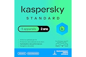KASPERSKY LAB Kaspersky Standard Anti-Virus 2025 | 5 appareils | 2 ans | Sécurité Avancée | Protection bancaire | Optimisation des performances | PC/Mac/Mobile | Code d'activation par email