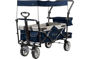 Zelsius Carrello Pieghevole con Tetto Blu/Grigio | Sistema a Cinghie per Trasporto | Ideale per Spiaggia e Attrezzature