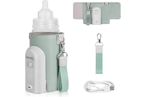 LIONELO Thermup Go Evo Przenośny Podgrzewacz do Butelek dla Niemowląt, Utrzymuje Ciepło Płynów, 5 Temperatur Pracy od 38 do 50o C Ładowanie USB-C, do 9h Pracy Wyświetlacz LCD (Zielony)