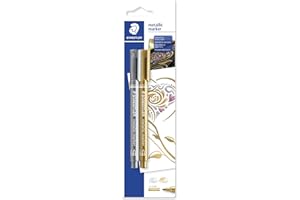 STAEDTLER 8323-S BK2, Rotuladores metálicos de colores, Blíster con 2 unidades, dorado y plateado, Multicolor