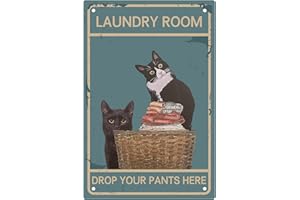 CREATCABIN Black Cats Metal Tin Sign Buanrie Drop Your Pants Here Funny Poster Plaques with Quotes Retro Hanging Wall Art cor for Bathroom Home Living Room 12 x 8inch