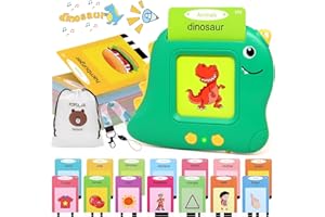 JIJI&CUI Talking Flash Card Learning Educational Toys for 2-6 Years Old Kids Boys Girls, 224 Words Preschool Sensory Toys Educational Speech Therapy Toys Dinosaur Montessori Toys With Lanyard for Birthday Gift