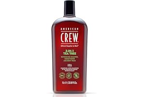 American Crew - Shampoing 3 En 1 - Shampooing, Après Shampoing & Gel Douche pour Cheveux et Corps - Soin Cheveux Revitalisant, Hydratant et Apaisant - Parfum Tea Tree - 1000ml