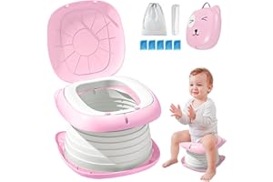 BYZESTY Töpfchen Falttoilette Kinder, Klapptoilette Für Kinder, Zusammenklappbarer Toilettensitz Mit Müllsäcke, Faltbarer Toilettensitz, Tragbares Reise-Klapptöpfchen Für Drinnen Und Draußen 0-8Jahre (Rosa)