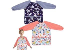 FEMONGY delantal niño 2 piezas bata pintura niños Impermeable bata escolar con mangas y 3 bolsillos babi escolar infantil, disfraz cocinero niño por antiguos 2–8 años (Palmprint)