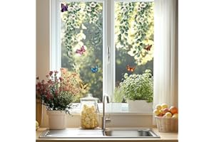 ANATTASOUL Pegatinas de Ventana de Primavera,Pegatinas Ventanas Hojas y Flores de Eucalipto,Calcomanías de Ventana de para Ventanas con Doble Cara Adhesión Estática, Pegatinas de Ventana