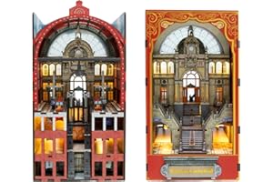 CELERAUR DIY Book Nook Kit Cathédrale ferroviaire Double Face Puzzle 3D en Bois Serre-Livres d'art avec Meubles en Bois et lumières LED Kit de Maison de poupées Miniatures pour Adolescents et Adultes