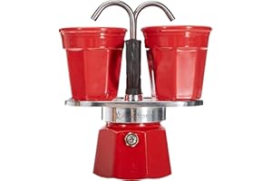 Bialetti - Mini Express Kandisky: Set Moka Comprenant une Cafetière 2 Tasses (90 Ml) + 2 Tasses à Café, Rouge, Aluminium