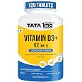 Tata 1mg Vitamin D3 + K2 (MK-7) | Supports Stronger Bones, Immunity & Calcium Absorption | 600 IU Vitamin D3 + 55 mcg K2 | Li