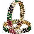 Ratnavali Jewels Beautiful CZ/AD Studded Gold Plated Traditional Blue Green Red American Diamond Bangles Set for Women (RVA530)